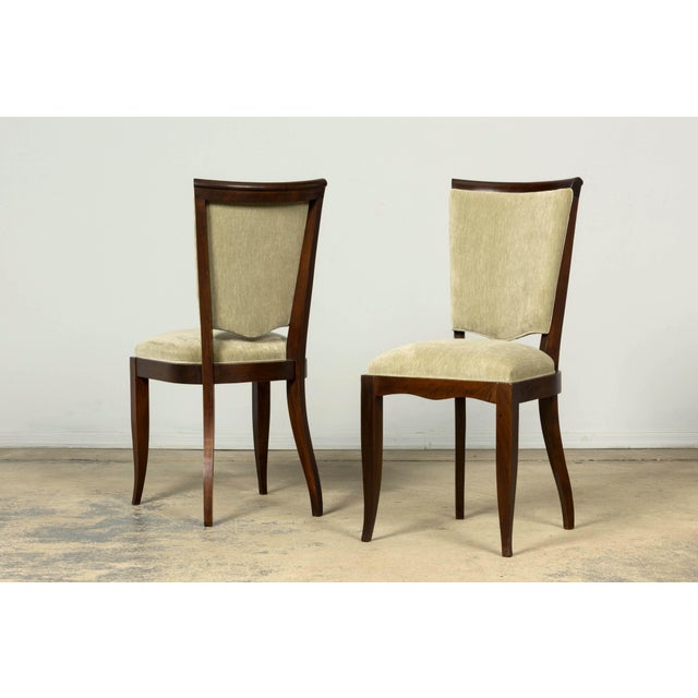 1930s Set of 8 French Art Deco Walnut Dining Chairs in Sprout Green, 1930s For Sale - Image 5 of 18