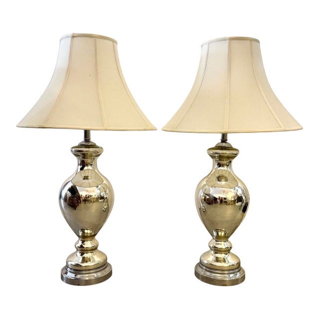 Mid 20th Century Hollywood Regency Mercury Glass Table Lamps - a Pair For Sale