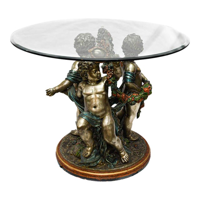 Silver Gilt and Bronze Putti Table With Glass Top For Sale