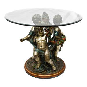 Silver Gilt and Bronze Putti Table With Glass Top