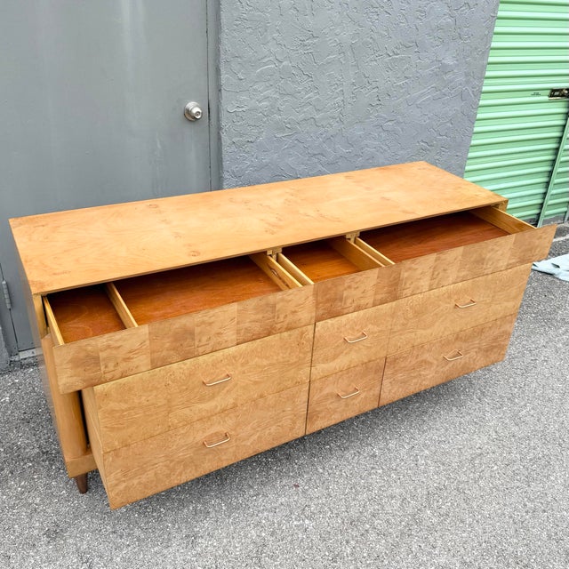 Brown Mid Century Modern Burlwood Dresser With Copper Legs For Sale - Image 8 of 10