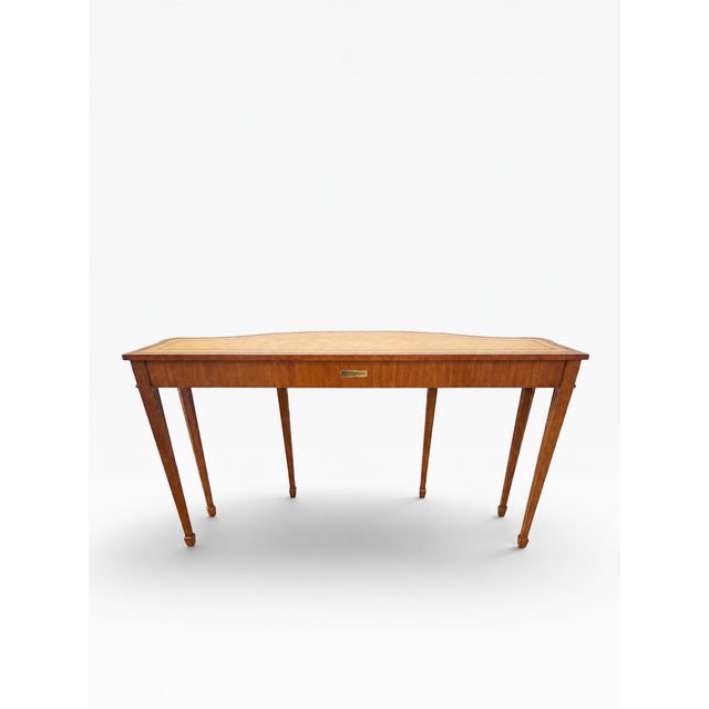 Brown Maitland Smith Leather-Top Mahogany Adam Style Console Table — 60” For Sale - Image 8 of 17