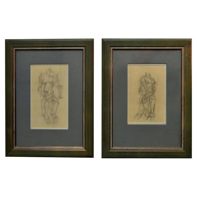 Cubist Style Female Studies of Life Drawings, Early 20th Century, Set of 2 For Sale - Image 13 of 13