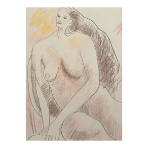 1990s James Bone Modern Female Nude Drawing