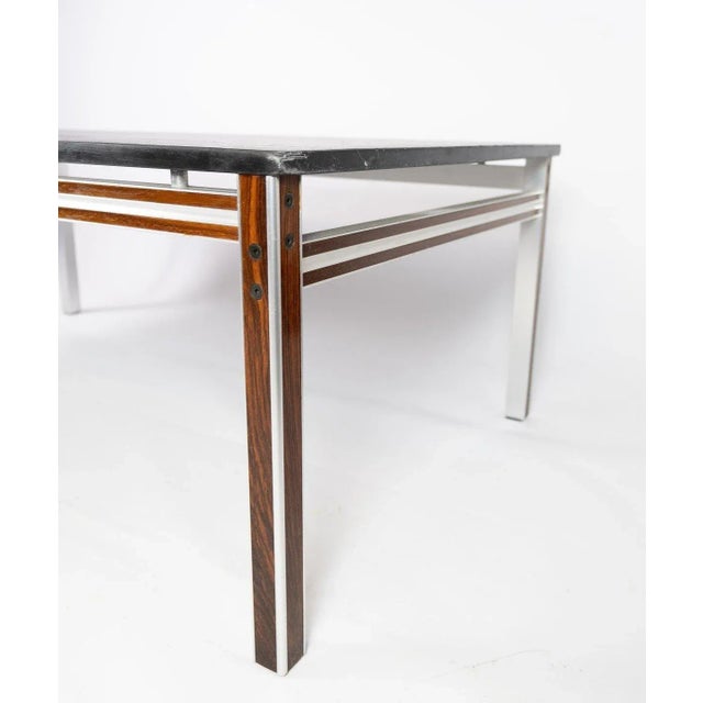 1970s Danish Coffee Table with Black Plate and Rosewood Frame For Sale - Image 5 of 10