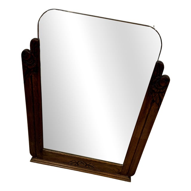 French Art Deco Oak Mirror, 1930s For Sale