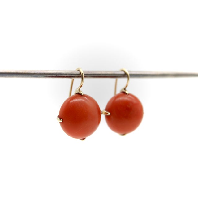 1900 - 1909 1900-1909 Pre-Revolutionary 14k Gold Coral Earrings, A Pair For Sale - Image 5 of 11
