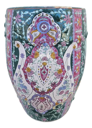 Teal Floral Chinoiserie Garden Stool