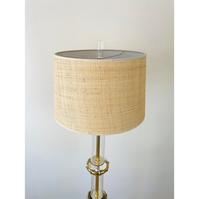 Mid-Century Modern Vintage 1970s Karl Springer Style Acrylic & Brass Fax Bamboo Floor Lamp For Sale - Image 3 of 6