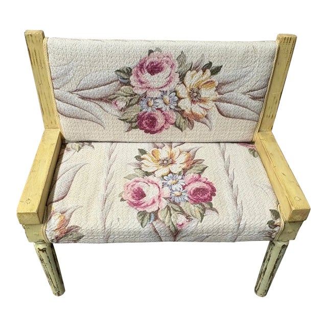 Vintage Child’s Bench Upholstered in 40’s Vintage Fabric For Sale