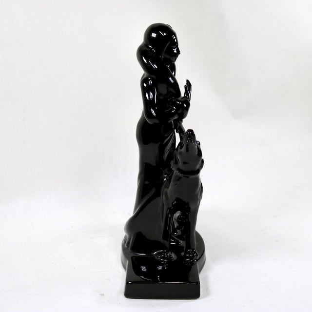 Seymour Mann 1982 Erté Style Art Deco Gloss Black Statue Woman Walking Dog by Seymour Mann For Sale - Image 4 of 9