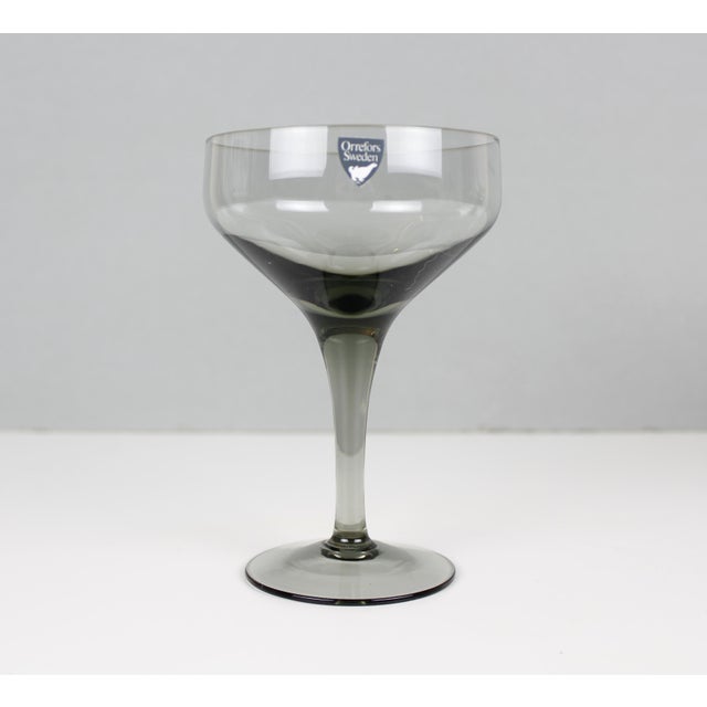 4 Orrefors Rhapsody Tall Champagne Coupe Glasses Smoke Gray Sven