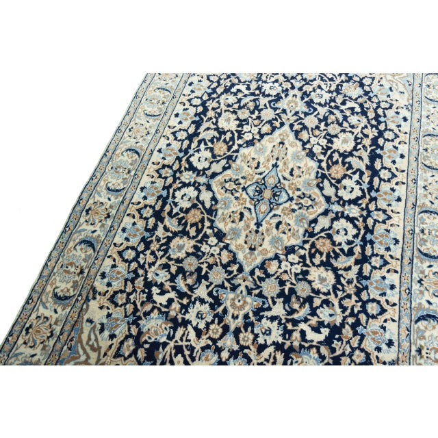 Hand-Knotted Nain 9la Oriental Rug 195 X 120 Cm Fine Wool & Silk, Medallion, Blue-Beige For Sale - Image 5 of 13
