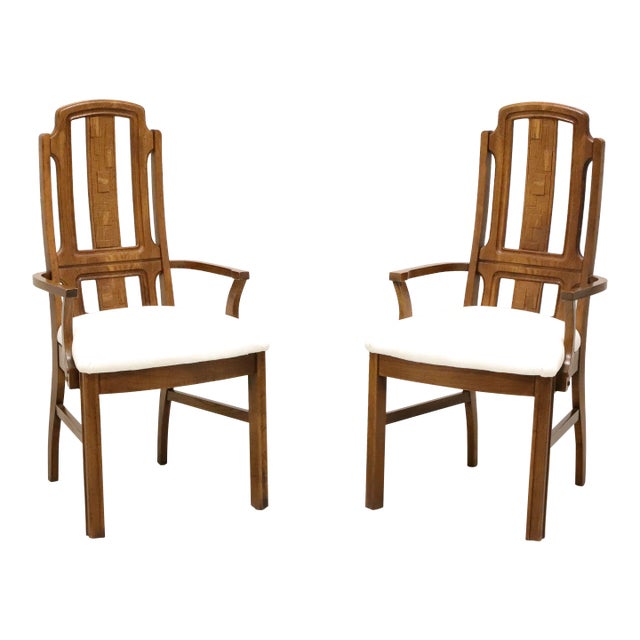 Broyhill Premier Mid 20th Century Oak Brutalist Style Dining Armchairs - Pair For Sale