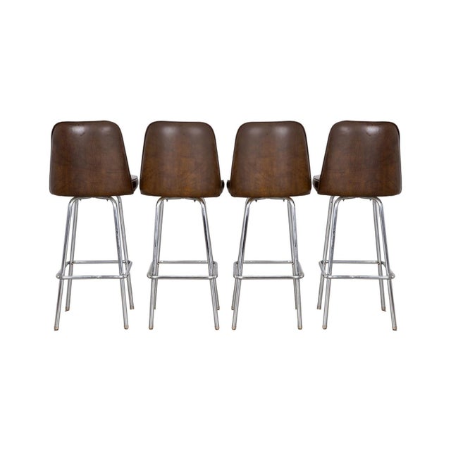 Set of 4 Mid-Century Vintage Swivel Bar Stools 1970s For Sale In Baltimore - Image 6 of 9