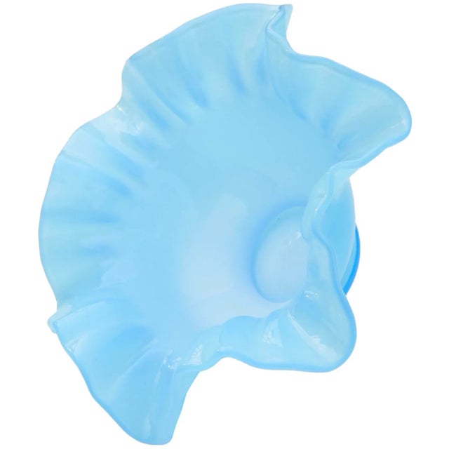 Mid 20th Century Mid 20th Century Handcrafted & Ruffled Blue Art-Glass Bowl Accent For Sale - Image 5 of 7