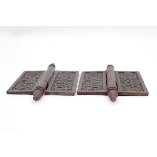 Victorian Pair of 4 X 4 In. Antique Cast Iron Victorian Door Hinges For Sale - Image 3 of 4