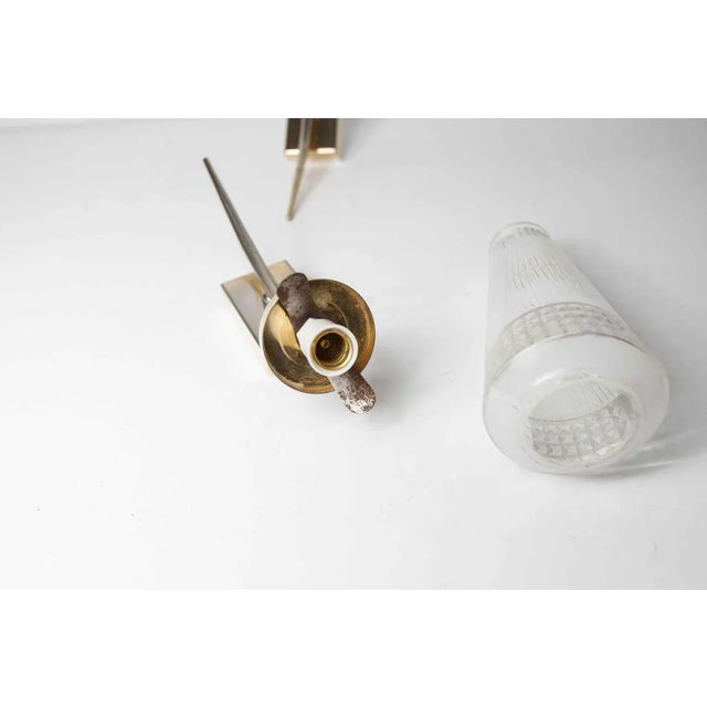 Pair of 60s sconces in brass, glass and 3d printing. The white wall ties have been redesigned and tested. Can be fixed...