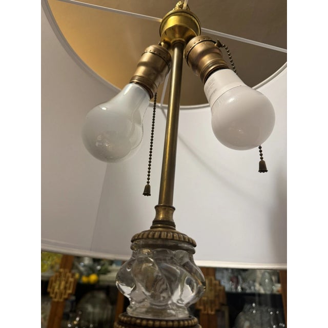 1920's French Crystal/ Brass Tall Columnar Swirl "Bambous" Table Lamp by Baccarat For Sale In Miami - Image 6 of 12