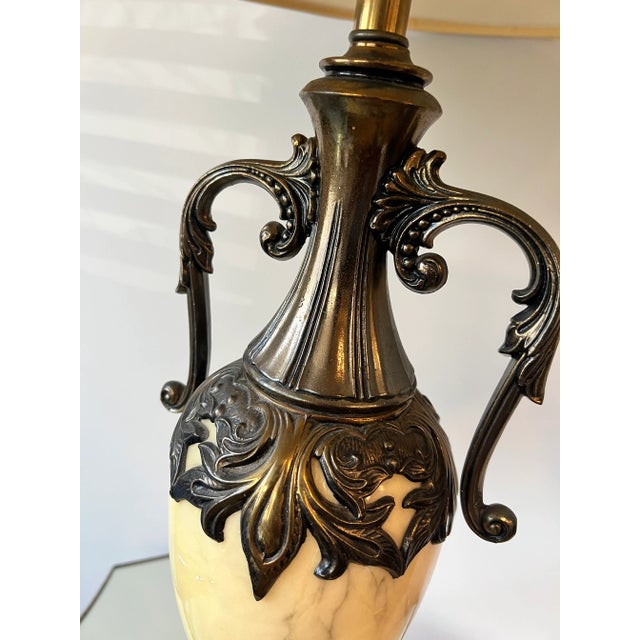Metal Mid 20th Century Marble & Brass Table Lamp For Sale - Image 7 of 11