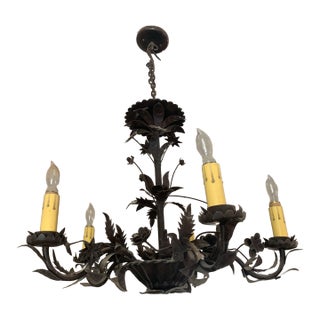 Early 20th Century Ornate Leaf Gilt Iron Chandelier For Sale