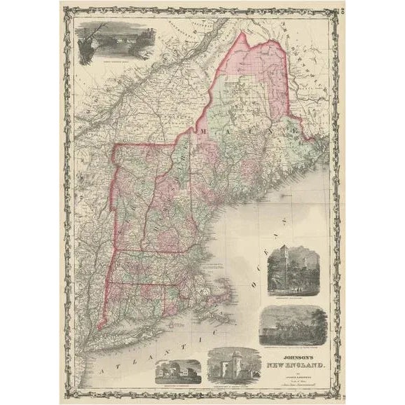 Large Antique Map of New England with Decorative Vignettes, 1861 For Sale - Image 6 of 6