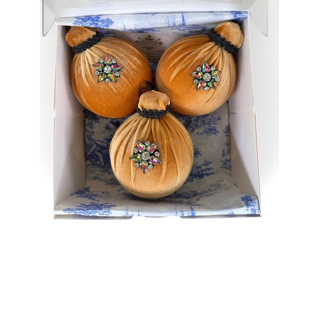 Elevate your holiday décor with this exquisite set of three handmade velvet Christmas ornaments, each measuring...