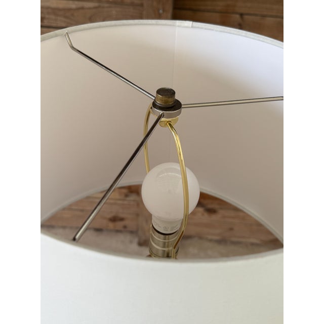 Mid-20th Century Coastal Twist Rattan Floor Lamp With Two-Tier Table and New Shade For Sale In Naples, FL - Image 6 of 12