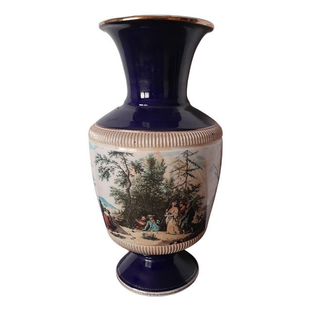 Italian Ceramic Vase with Bucolic Scene, 1920s For Sale