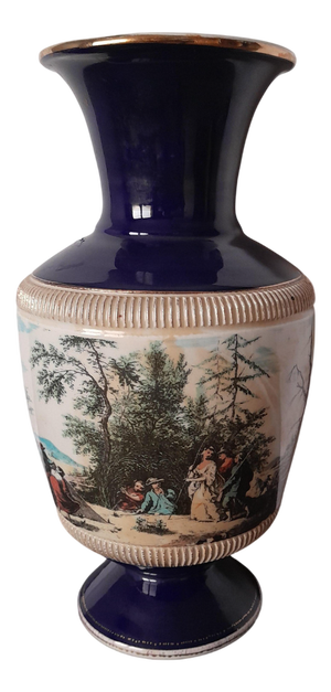 Italian Ceramic Vase with Bucolic Scene, 1920s