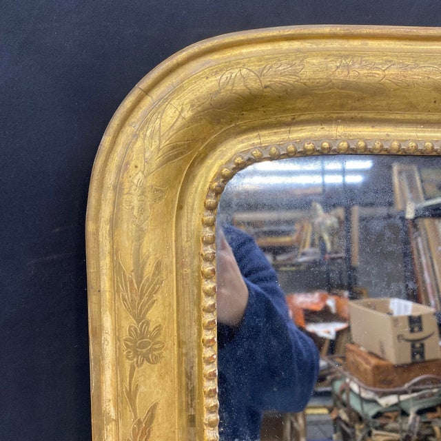 French Gold Wall Mirror Louis Philippe Gold Leaf Giltwood 19th Century For Sale - Image 4 of 8
