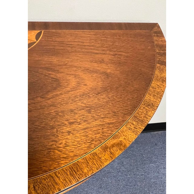 Brown Baker Furniture Hepplewhite Style Inlaid DemiLune Console Table For Sale - Image 8 of 11