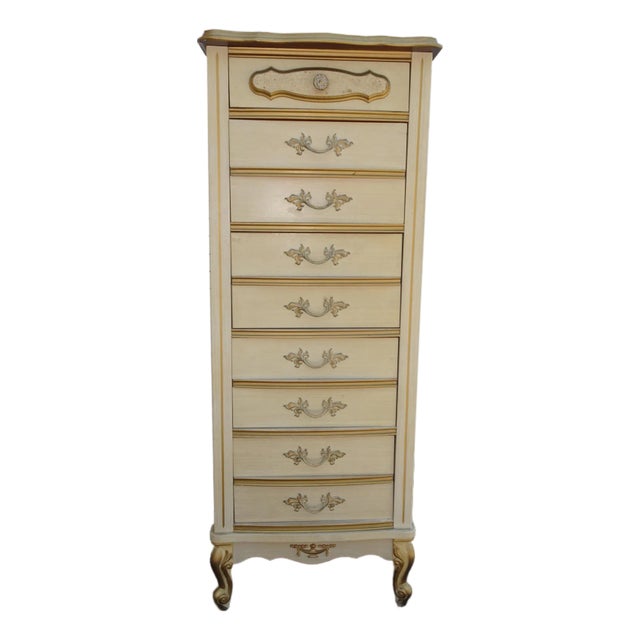 Dresser Vintage French Provincial Tallboy Dresser Lingerie Chest Brass Hardware #1 For Sale