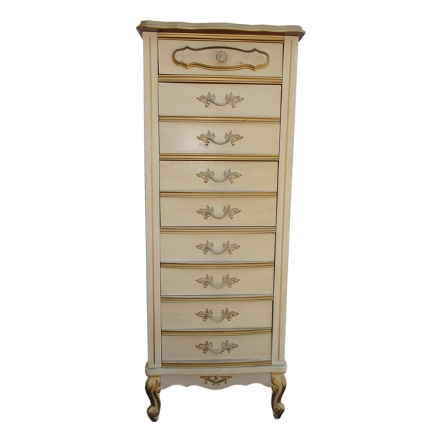 Dresser Vintage French Provincial Tallboy Dresser Lingerie Chest Brass Hardware For Sale