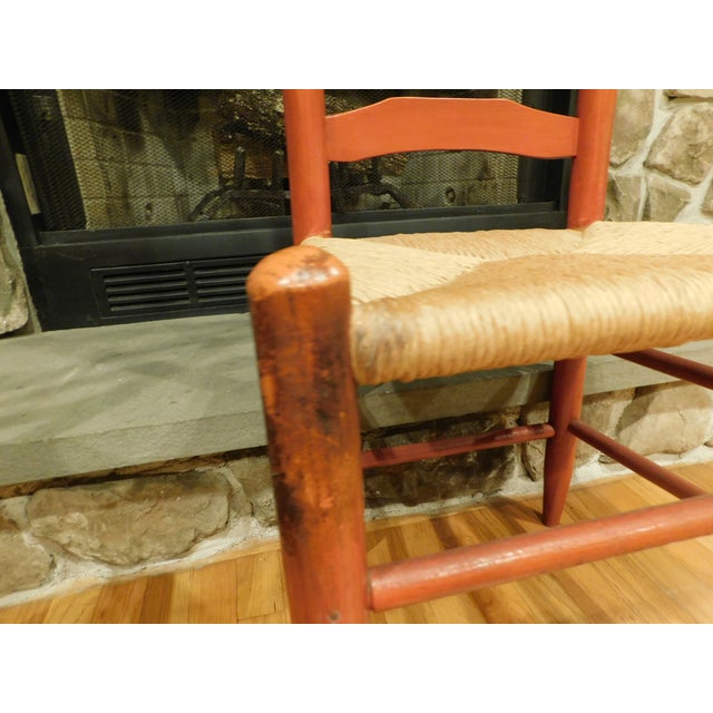 1920s Pair of Red Ladderback Chairs With Rush Seats For Sale - Image 14 of 18