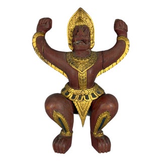 Wooden Sacred Guardian Temple Statue, Thailand, 19th Century For Sale