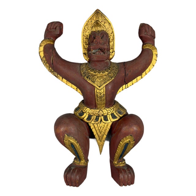 Wooden Sacred Guardian Temple Statue, Thailand, 19th Century For Sale