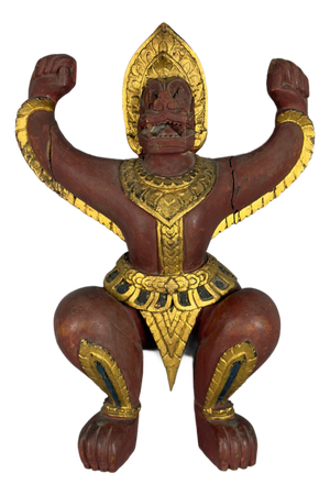 Wooden Sacred Guardian Temple Statue, Thailand, 19th Century