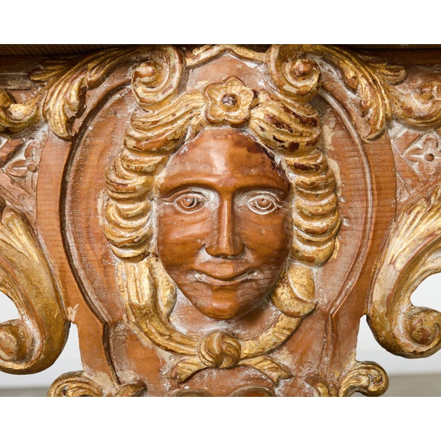 Wood Italian Baroque Style Marble Top Console Table For Sale - Image 7 of 18