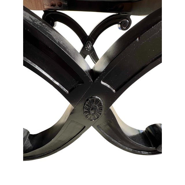 Silver Mid 20th Century Baker Furniture Attributed Curule Stool With Silver Vinyl Finish For Sale - Image 8 of 9