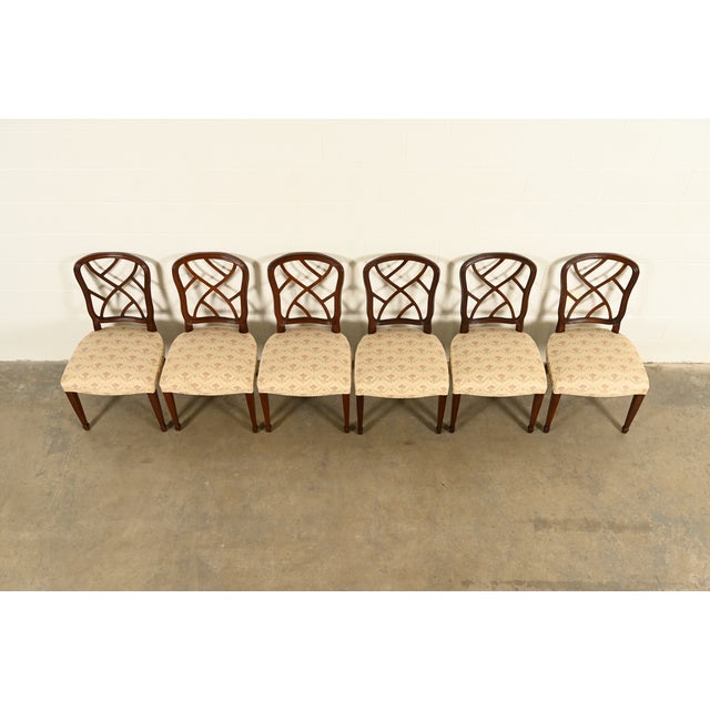 1980s Kindel Furniture Style Federal Carved Mahogany Dining Chairs, Set of Six For Sale - Image 5 of 13