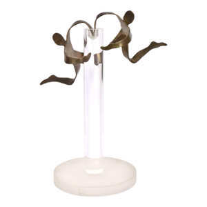 1970s Vintage Modern Sculpture Brass Dancer Gymnasts on Acrylic Pole by Carol Marks