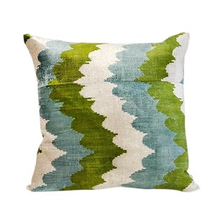Kim Salmela Turkish Silk Velvet Ikat Square Throw Pillow For Sale