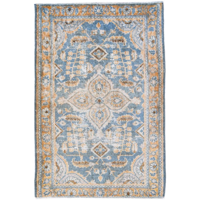 Navy Blue 1960s Vintage Malayer Shabby Chic Handmade Floral Navy Blue Wool Rug For Sale - Image 8 of 8