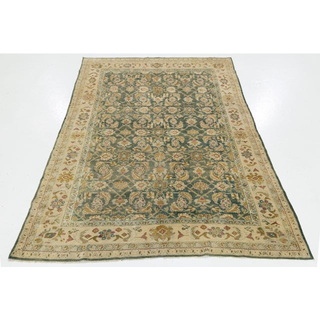 6x9 Antique Agra Style Wool Rug in Muted Sage Green, Ochre, and Ivory For Sale - Image 4 of 11