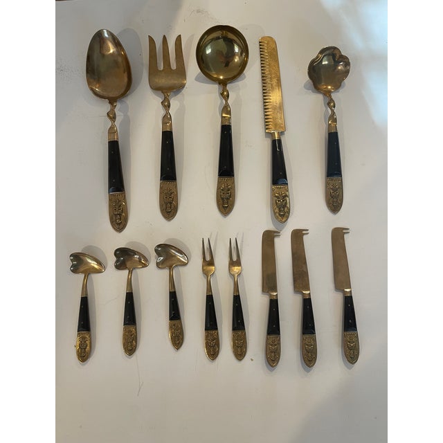 Vintage Brass Tibetan Buddha Flatware Set For Sale - Image 4 of 9