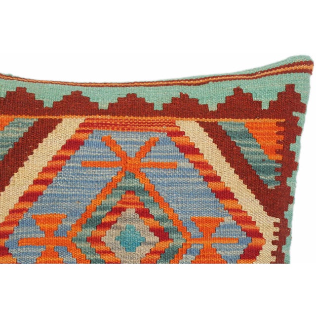 Burnt Orange 1990s Shabby Chic Tribal Turkish Hand Woven Kilim Throw Pillow For Sale - Image 8 of 8