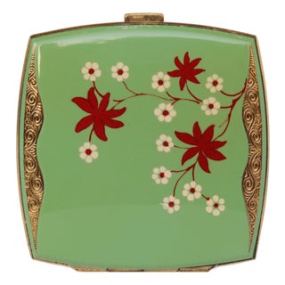 Art Deco Powder Compact in Lime Green, 1930s For Sale