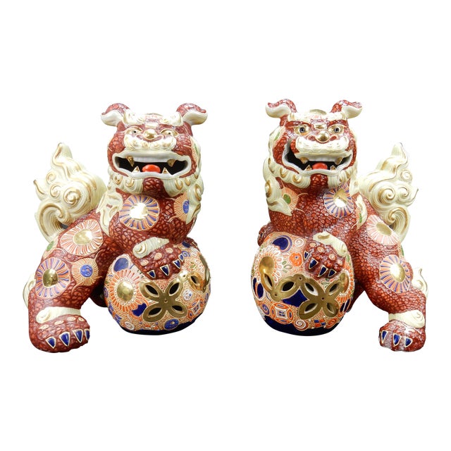 Pair of Large Japanese Kutani Shi Shi Dog/ Foo Dogs Chairish