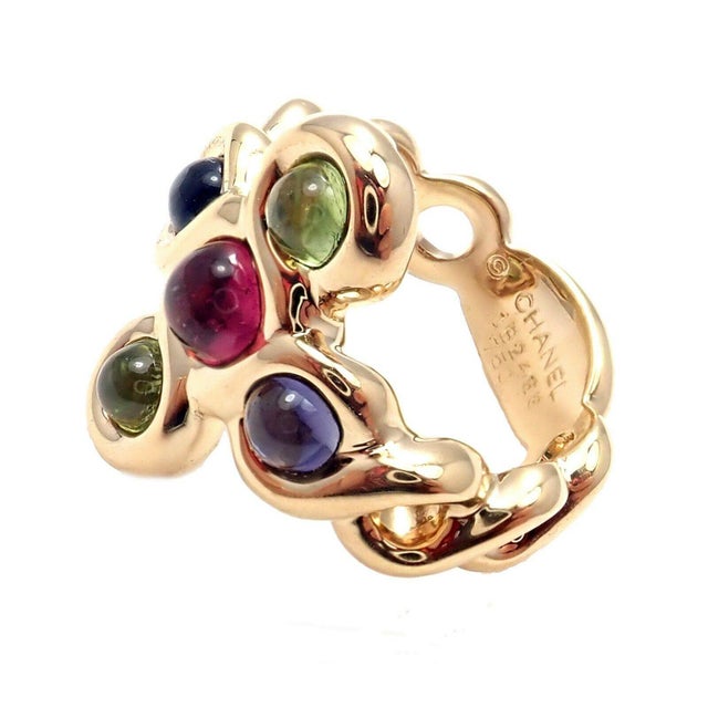Chanel 18k Yellow Gold Pink Green Tourmaline Ring sz 4.5 For Sale - Image 4 of 7